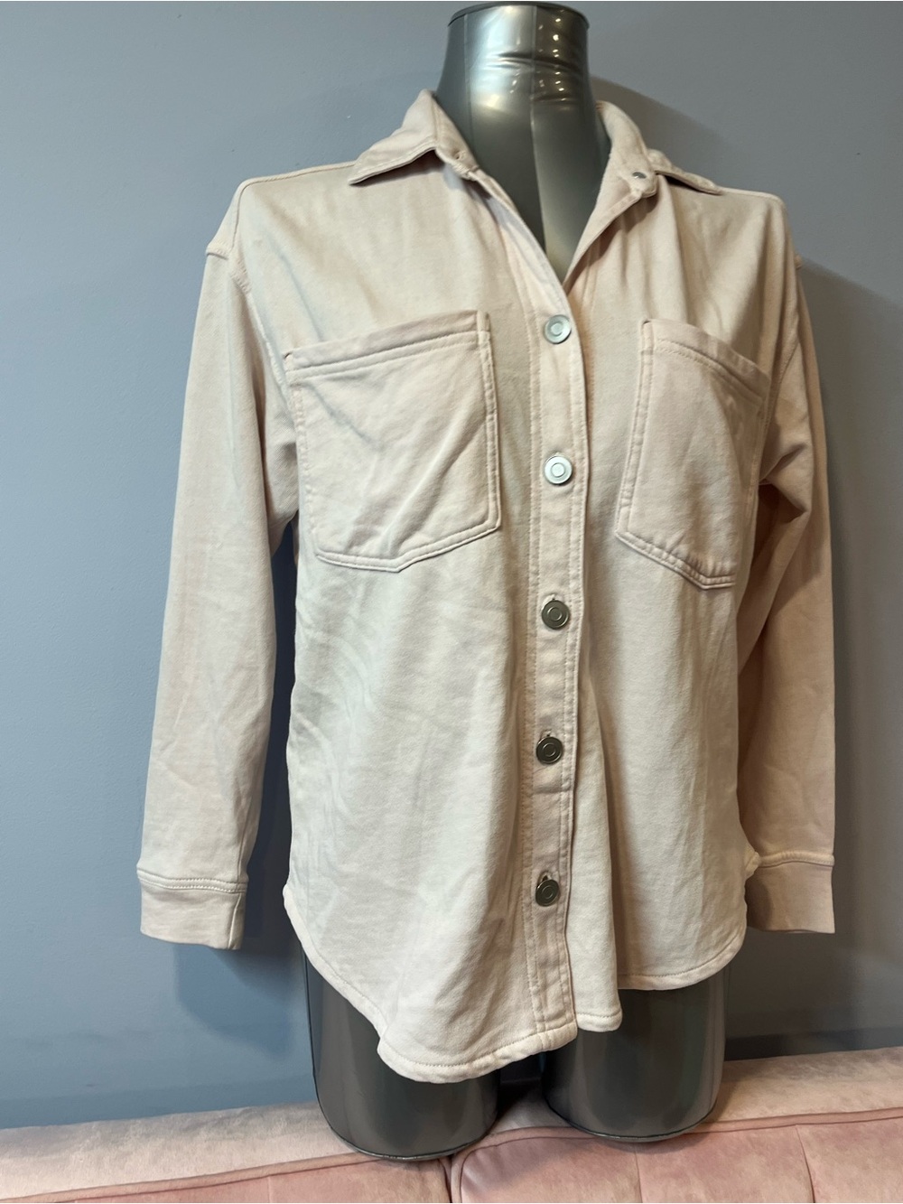 beachlunchlounge Blush Oversized Button-Front Jean Jacket